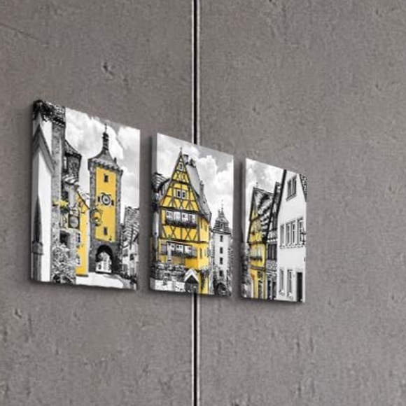 Other - Yellow and Black Architectural Canvas Art Set